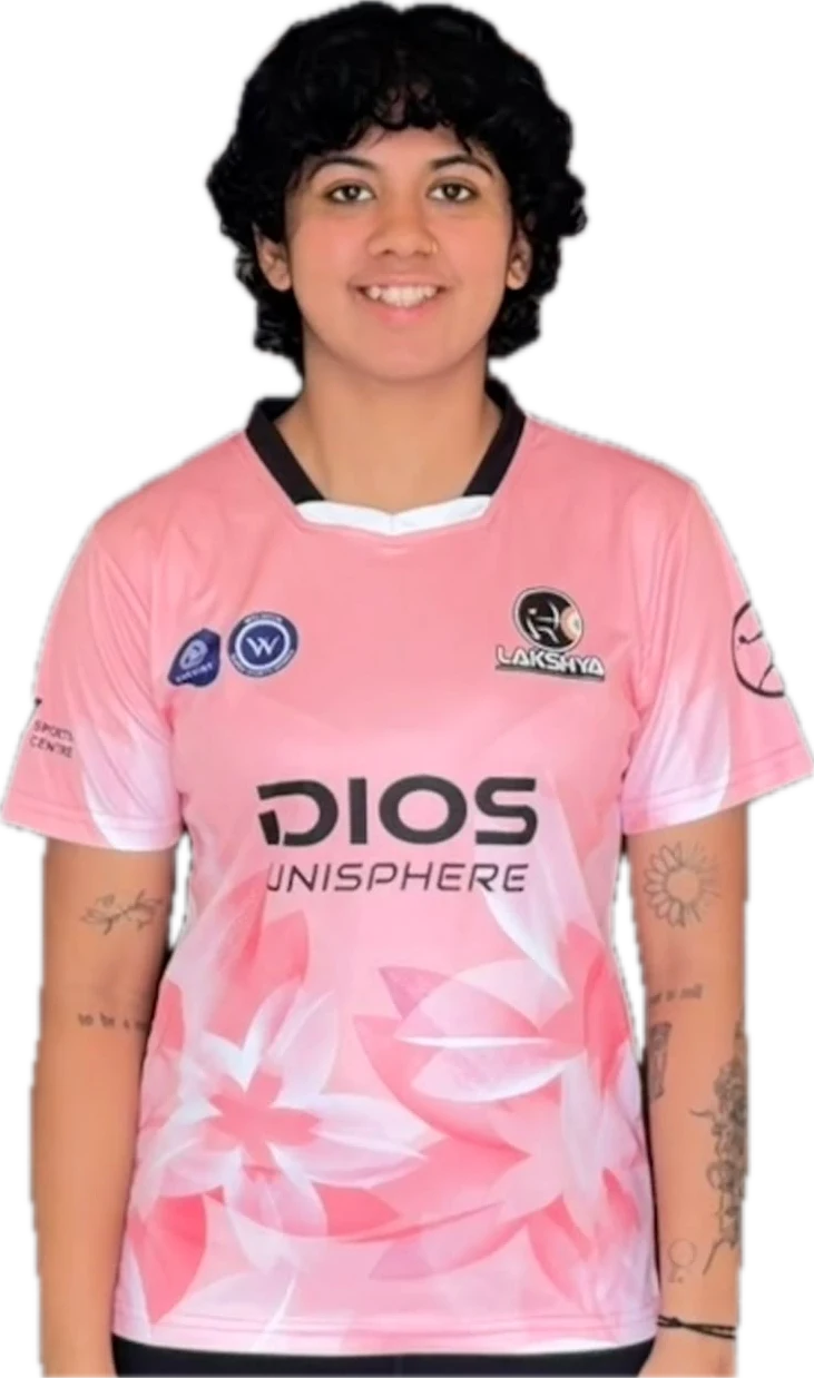 Suhana Saini, DIOS-sponsored player, in a pink DIOS Unisphere jersey